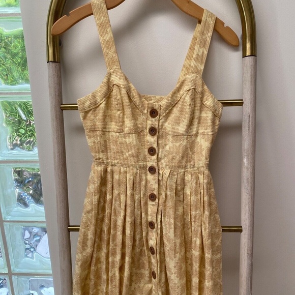 Maeve Anthropologie Yellow Seersucker Cotton Button-Front Dragonfly Dress Sz 00P - Picture 1 of 9